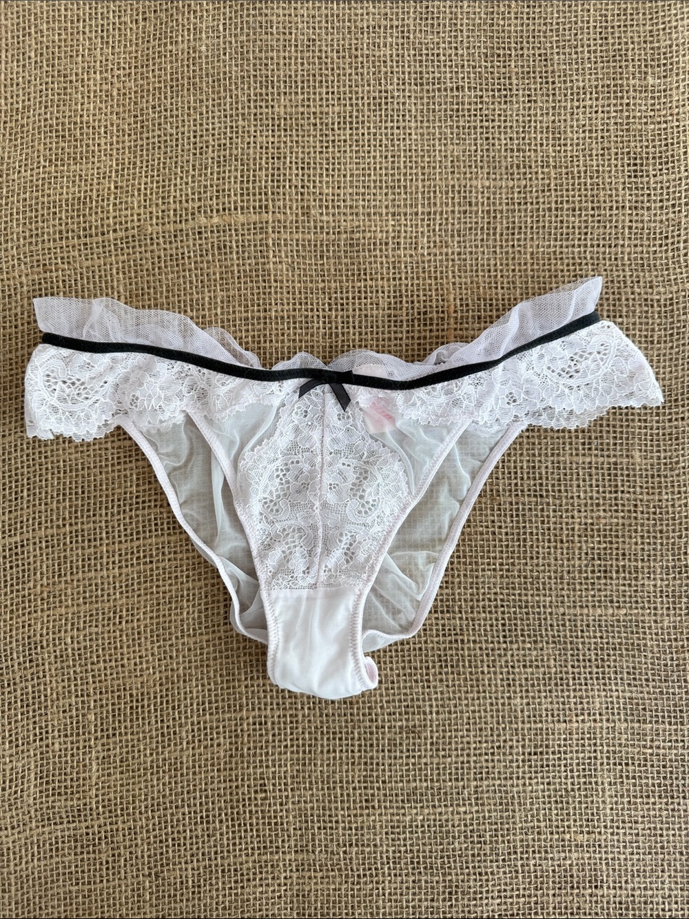 Victoria's Secret White Lace Bikini with Black Trim